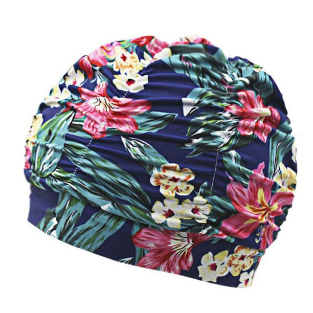swimming hat women girls long hair bathing cap swimming cap pleated flower 7