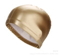 elastic waterproof pu fabric protect ears long hair sports swim pool hat solid gold