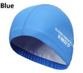 elastic waterproof pu fabric protect ears long hair sports swim pool hat blue