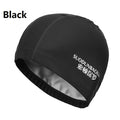elastic waterproof pu fabric protect ears long hair sports swim pool hat black