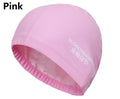 elastic waterproof pu fabric protect ears long hair sports swim pool hat pink