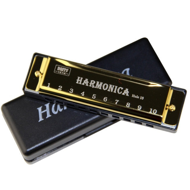 harmonica key of c 10 hole  diatonic harmonica c with case for beginner gold