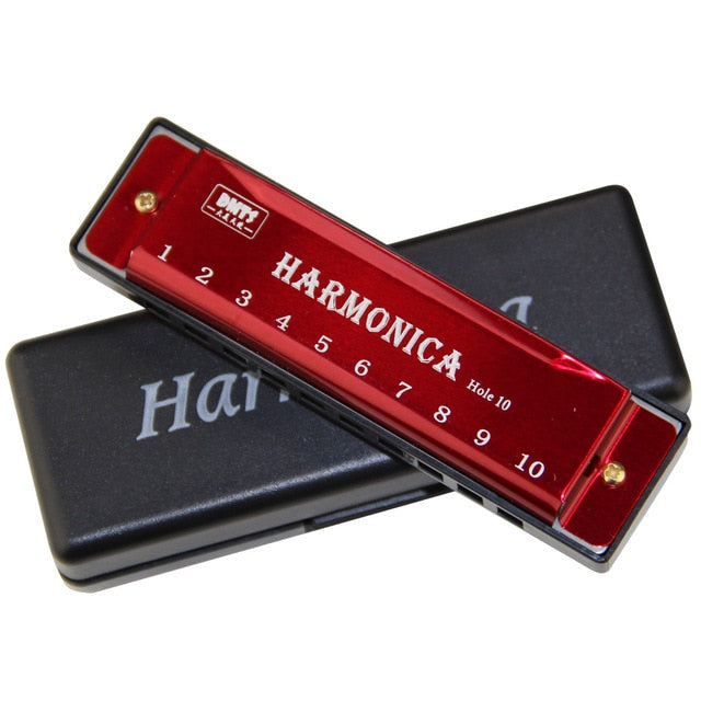 harmonica key of c 10 hole  diatonic harmonica c with case for beginner red