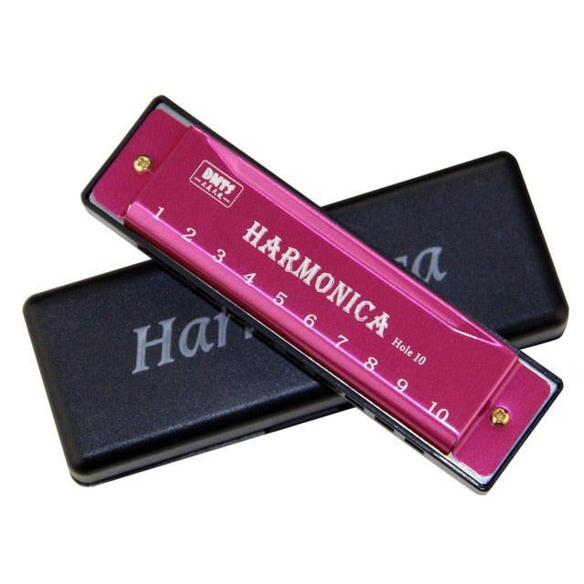 harmonica key of c 10 hole  diatonic harmonica c with case for beginner pink