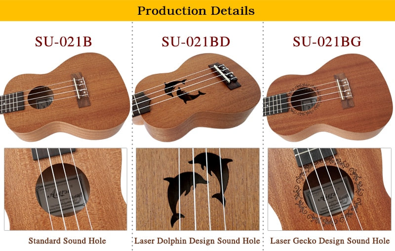 aiersi brand 21 inch ukelele mahogany soprano gecko ukulele