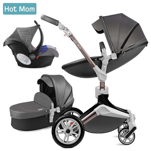 hot mom baby stroller 3 in 1 travel dark grey car seat