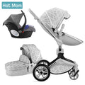 hot mom baby stroller 3 in 1 travel grey leaf car seat