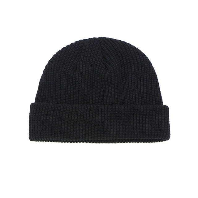 men knitted hat beanie skullcap sailor cap cuff beanie black