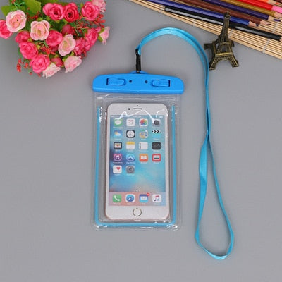 summer luminous waterproof pouch swimming gadget beach dry bag blue color