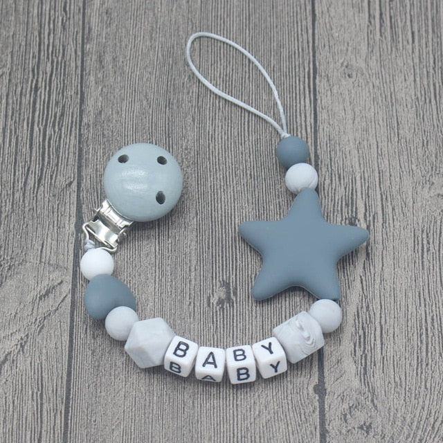 xcqgh personalized name handmade pacifier clips holder chain gray