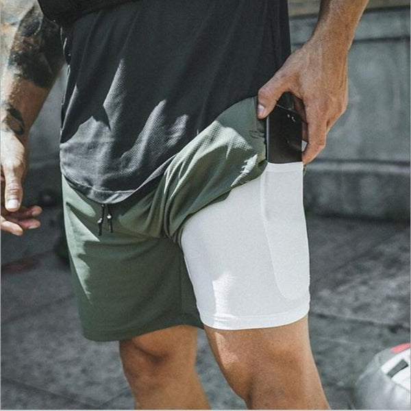men's 2 in 1 running shorts security pockets leisure shorts