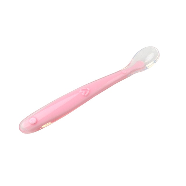 hot sale baby soft silicone spoon candy color temperature sensing spoon 2