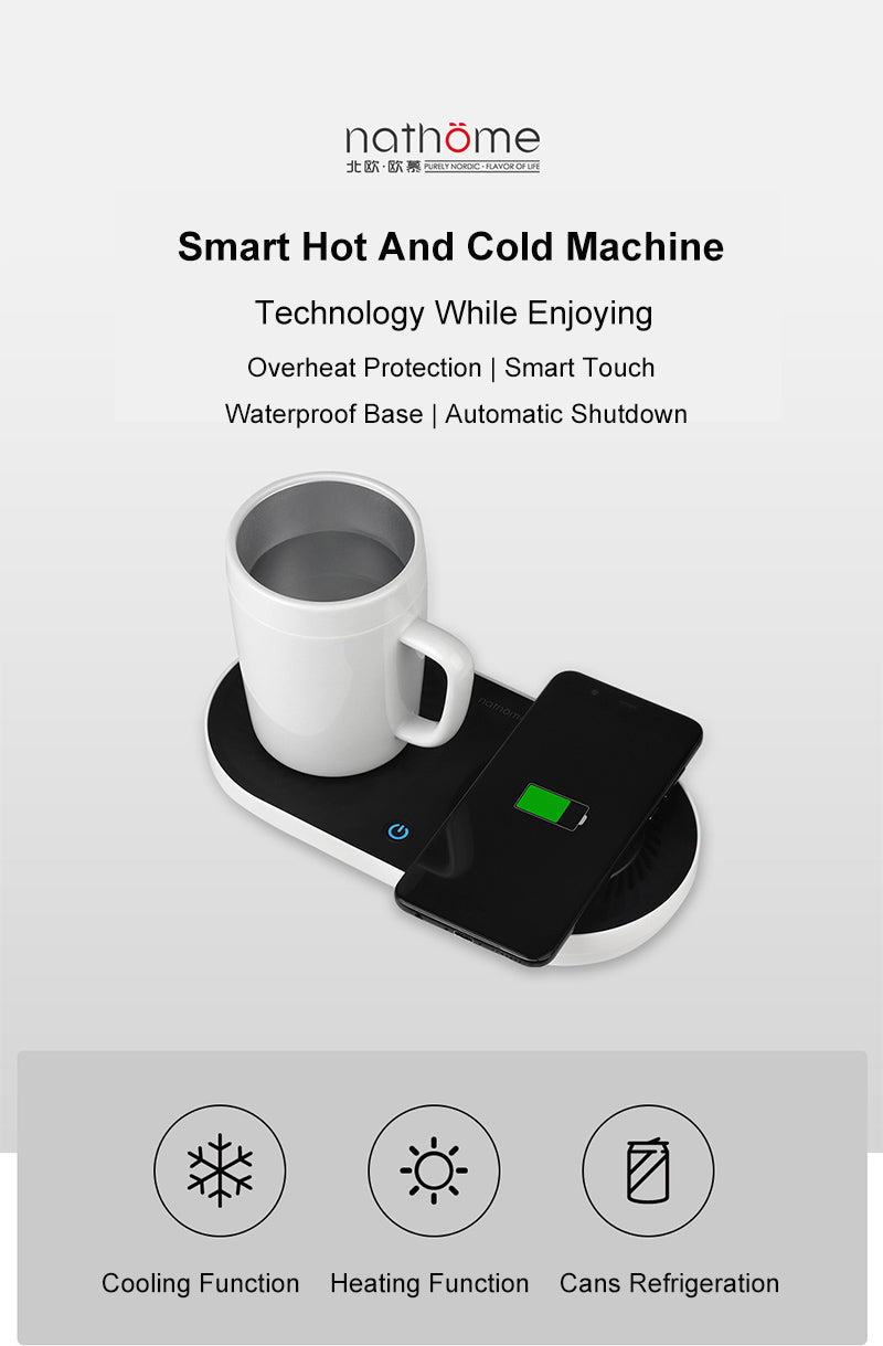 jb wireless qi-certified charging dock with mug warmer and drink cooler