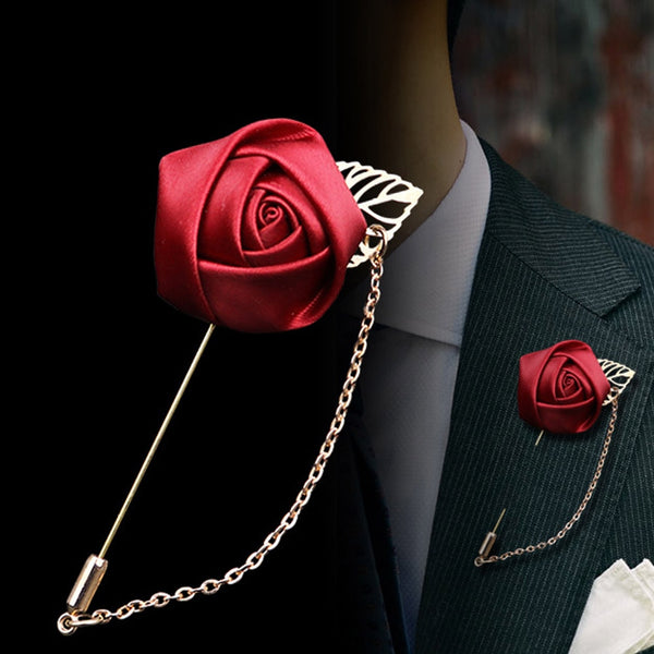men's suits gold color leaves roses lapel pin brooch