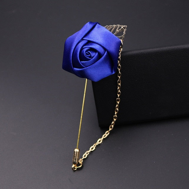 men's suits gold color leaves roses lapel pin brooch blue