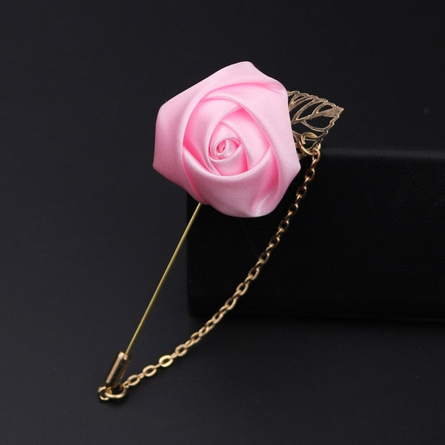 men's suits gold color leaves roses lapel pin brooch pink