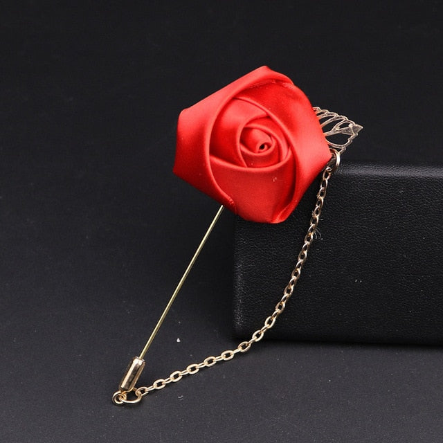 men's suits gold color leaves roses lapel pin brooch red